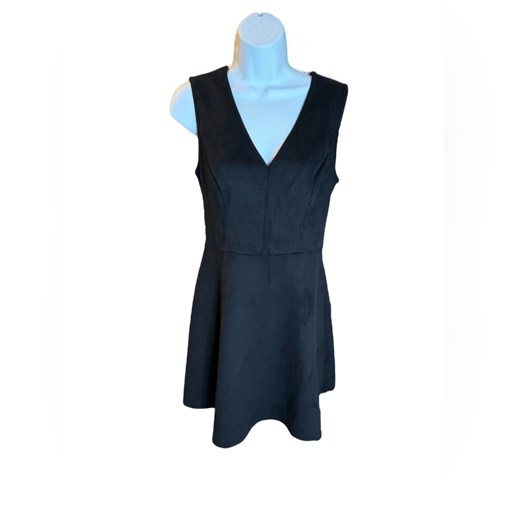 BCBGeneration sleeveless black fit and flare faux suede dress, size 10